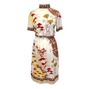 Vintage 1970's Paganne by Gene Berk short sleeve oriental floral mod dress